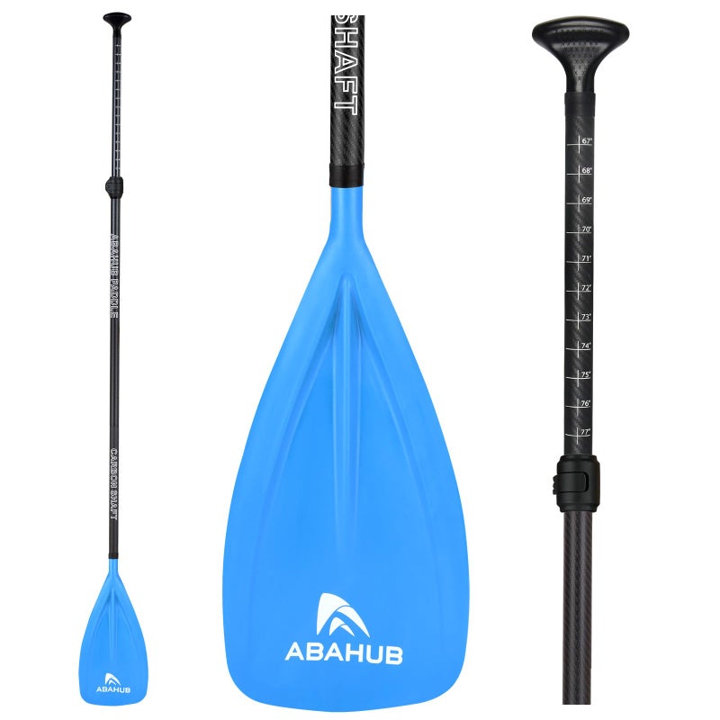 Abahub عصا التجديف Abahub 1 x 3 قسم من ألياف الكربون، قابلة للتعديل 67''-86''، عصا خفيفة الوزن من الكربون، شفرة بلاستيكية زرقاء + حقيبة عصا التجديف - Image 1